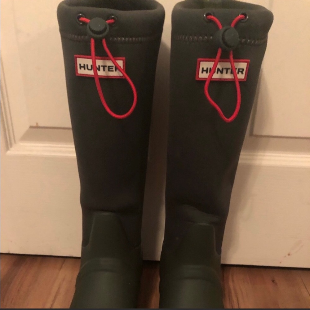 Hunter Rain boots -green rubber and black neoprene